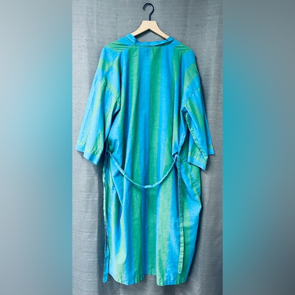 Vintage Bill Blass Menswear Robe One Size Green and Blur Striped Cotton - Picture 5 of 7